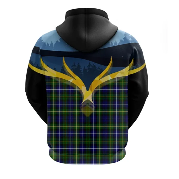 MacNeil of Barra Modern Clan Hoodie, Scottish Tartan MacNeil of Barra Modern Clans Hoodie Night of Deer Style - Image 2