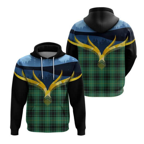 MacArthur Ancient Clan Hoodie, Scottish Tartan MacArthur Ancient Clans Hoodie Night of Deer Style - Image 3