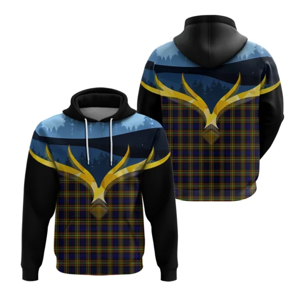 MacLellan Modern Clan Hoodie, Scottish Tartan MacLellan Modern Clans Hoodie Night of Deer Style - Image 3