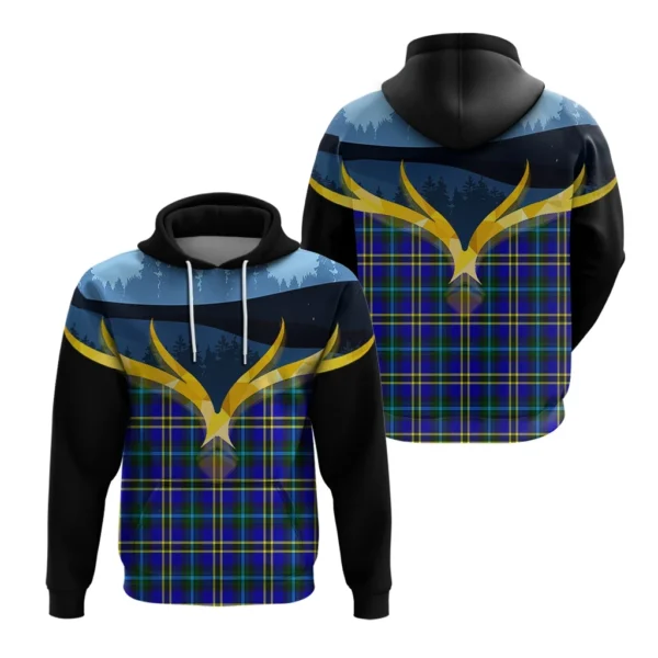 Weir Modern Clan Hoodie, Scottish Tartan Weir Modern Clans Hoodie Night of Deer Style - Image 3