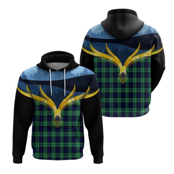 Abercrombie Clan Hoodie, Scottish Tartan Abercrombie Clans Hoodie Night of Deer Style - Image 3