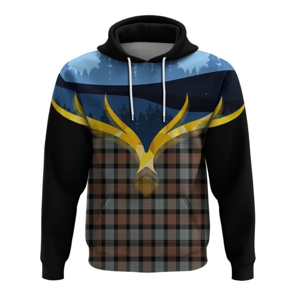 Gunn Weathered Clan Hoodie, Scottish Tartan Gunn Weathered Clans Hoodie Night of Deer Style