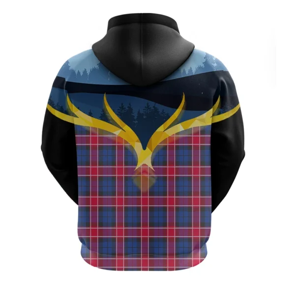 Graham of Menteith Red Clan Hoodie, Scottish Tartan Graham of Menteith Red Clans Hoodie Night of Deer Style - Image 2