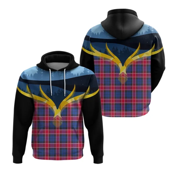 Graham of Menteith Red Clan Hoodie, Scottish Tartan Graham of Menteith Red Clans Hoodie Night of Deer Style - Image 3