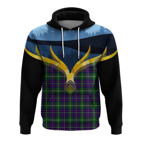 Inglis Modern Clan Hoodie, Scottish Tartan Inglis Modern Clans Hoodie Night of Deer Style