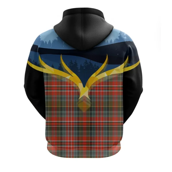 MacPherson Weathered Clan Hoodie, Scottish Tartan MacPherson Weathered Clans Hoodie Night of Deer Style - Image 2