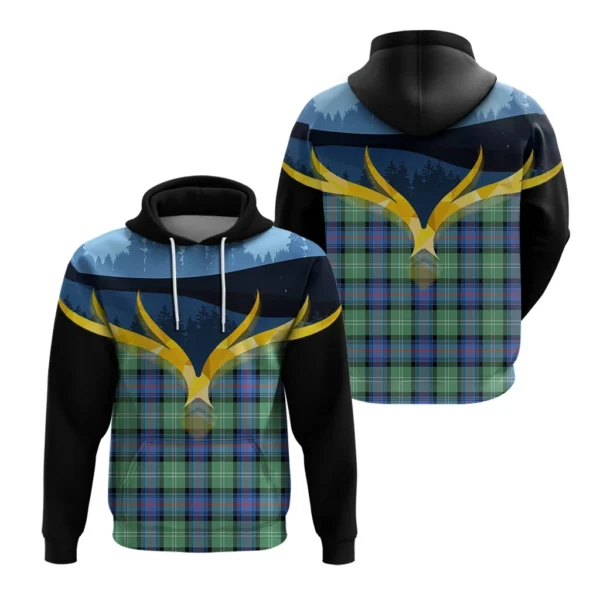 Sutherland Old Ancient Clan Hoodie, Scottish Tartan Sutherland Old Ancient Clans Hoodie Night of Deer Style - Image 3