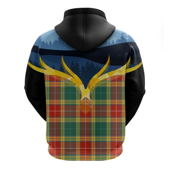 Buchanan Old Sett Clan Hoodie, Scottish Tartan Buchanan Old Sett Clans Hoodie Night of Deer Style - Image 2