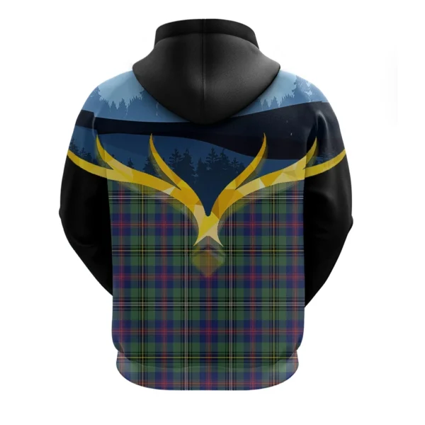 Wood Modern Clan Hoodie, Scottish Tartan Wood Modern Clans Hoodie Night of Deer Style - Image 2