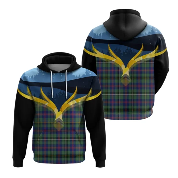 Wood Modern Clan Hoodie, Scottish Tartan Wood Modern Clans Hoodie Night of Deer Style - Image 3