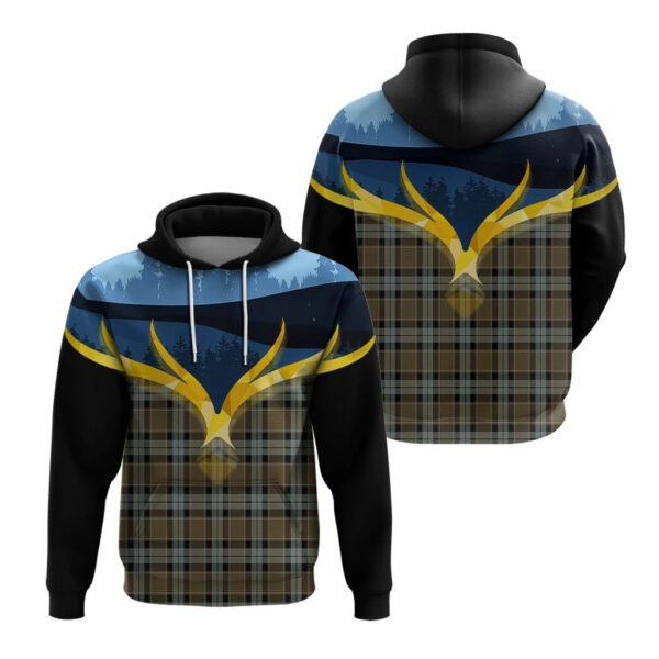 Graham of Menteith Weathered Clan Hoodie, Scottish Tartan Graham of Menteith Weathered Clans Hoodie Night of Deer Style - Image 3