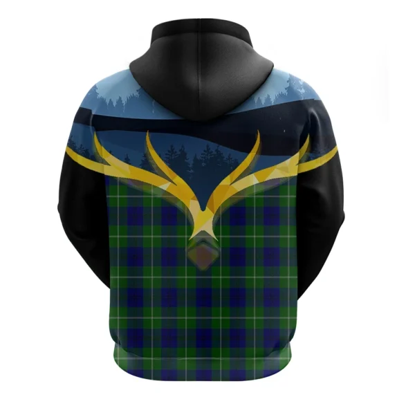 Oliphant Modern Clan Hoodie, Scottish Tartan Oliphant Modern Clans Hoodie Night of Deer Style - Image 2