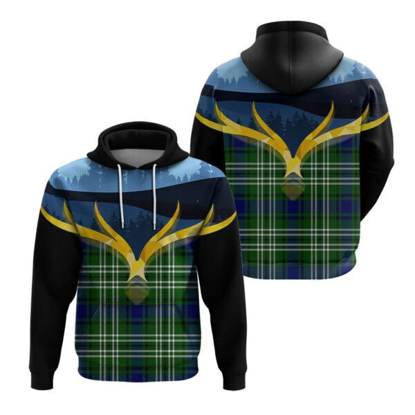 Purves Clan Hoodie, Scottish Tartan Purves Clans Hoodie Night of Deer Style - Image 3