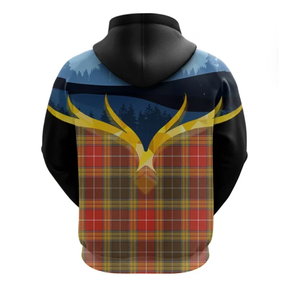 Buchanan Old Set Weathered Clan Hoodie, Scottish Tartan Buchanan Old Set Weathered Clans Hoodie Night of Deer Style - Image 2