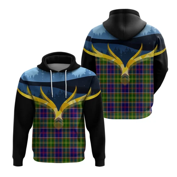 Whitefoord modern Clan Hoodie, Scottish Tartan Whitefoord modern Clans Hoodie Night of Deer Style - Image 3