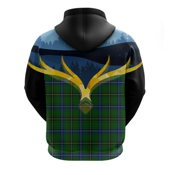 Henderson Modern Clan Hoodie, Scottish Tartan Henderson Modern Clans Hoodie Night of Deer Style - Image 2