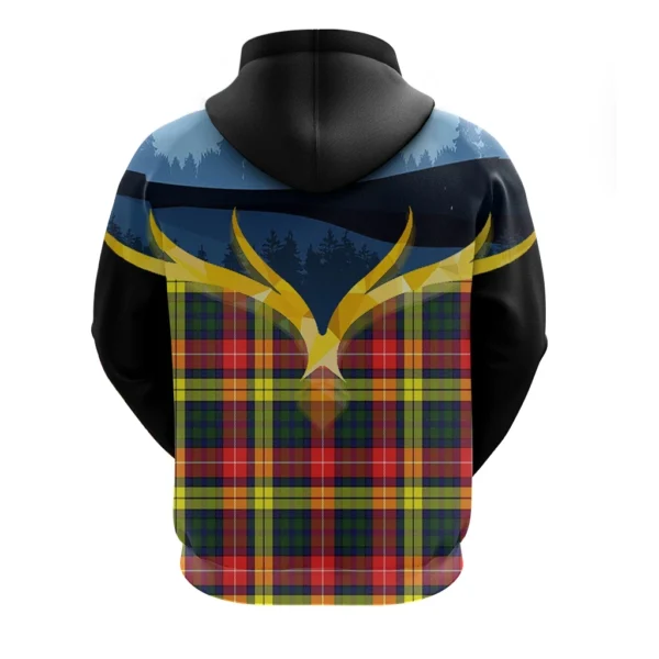 Dewar Clan Hoodie, Scottish Tartan Dewar Clans Hoodie Night of Deer Style - Image 2