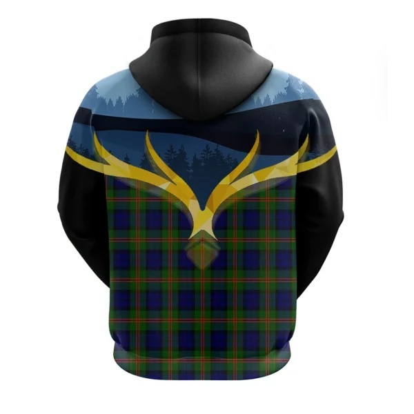 Dundas Modern 02 Clan Hoodie, Scottish Tartan Dundas Modern 02 Clans Hoodie Night of Deer Style - Image 2