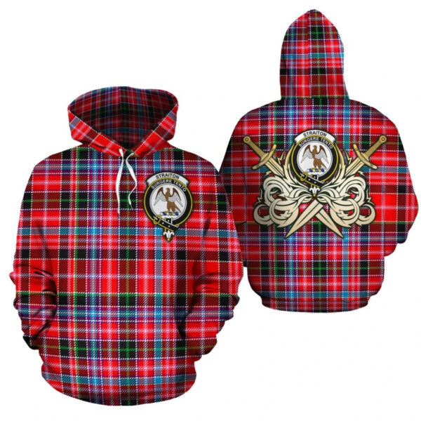 Straiton Clan Hoodie, Scottish Tartan Straiton Clans Hoodie Gold Thistle Style