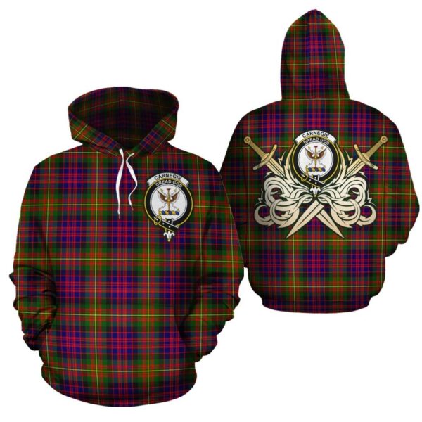 Carnegie Modern Clan Hoodie, Scottish Tartan Carnegie Modern Clans Hoodie Gold Thistle Style