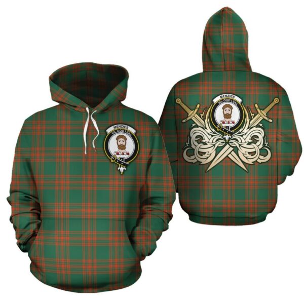 Menzies Green Ancient Clan Hoodie, Scottish Tartan Menzies Green Ancient Clans Hoodie Gold Thistle Style