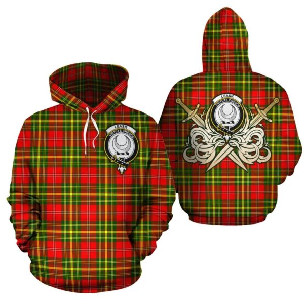 Leask Clan Hoodie, Scottish Tartan Leask Clans Hoodie Gold Thistle Style