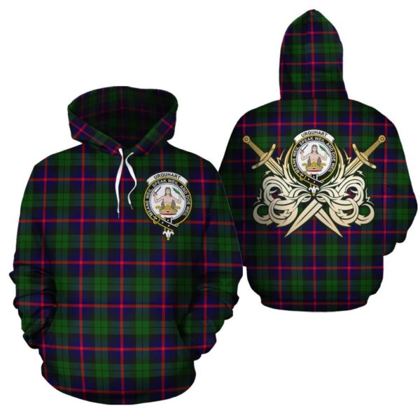 Urquhart Modern Clan Hoodie, Scottish Tartan Urquhart Modern Clans Hoodie Gold Thistle Style