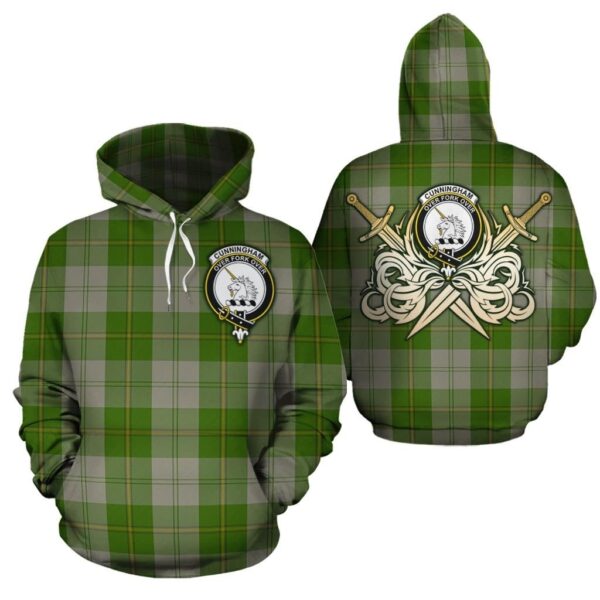 Cunningham Dress Green Dancers Clan Hoodie, Scottish Tartan Cunningham Dress Green Dancers Clans Hoodie Gold Thistle Style