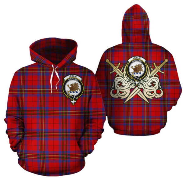 Leslie Modern Clan Hoodie, Scottish Tartan Leslie Modern Clans Hoodie Gold Thistle Style