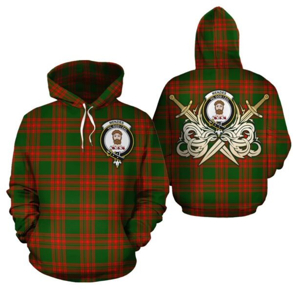 Menzies Green Modern Clan Hoodie, Scottish Tartan Menzies Green Modern Clans Hoodie Gold Thistle Style