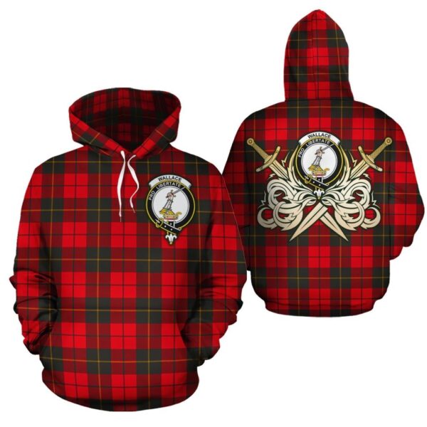 Wallace Weathered Clan Hoodie, Scottish Tartan Wallace Weathered Clans Hoodie Gold Thistle Style