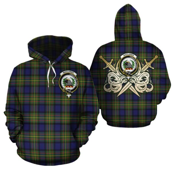 MacLaren Modern Clan Hoodie, Scottish Tartan MacLaren Modern Clans Hoodie Gold Thistle Style