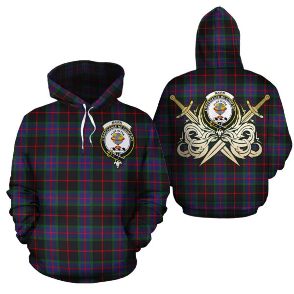 Nairn Clan Hoodie, Scottish Tartan Nairn Clans Hoodie Gold Thistle Style