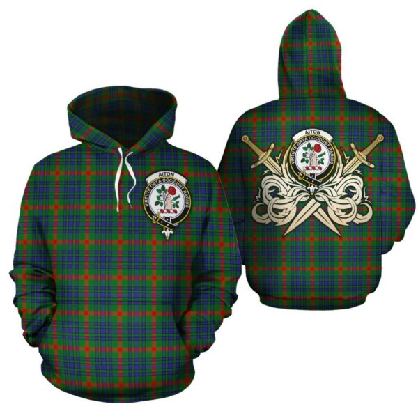 Aiton Clan Hoodie, Scottish Tartan Aiton Clans Hoodie Gold Thistle Style