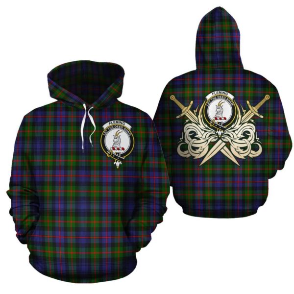 Fleming Clan Hoodie, Scottish Tartan Fleming Clans Hoodie Gold Thistle Style