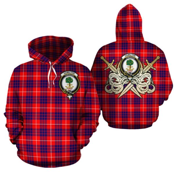 Hamilton Modern Clan Hoodie, Scottish Tartan Hamilton Modern Clans Hoodie Gold Thistle Style