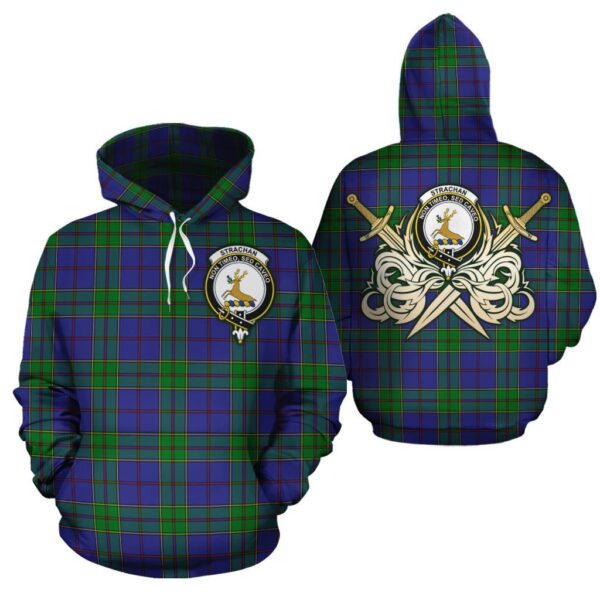 Strachan Clan Hoodie, Scottish Tartan Strachan Clans Hoodie Gold Thistle Style