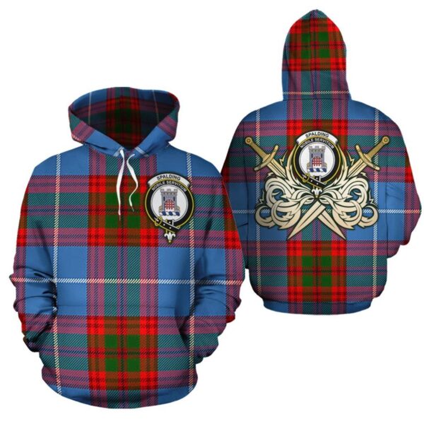 Spalding Clan Hoodie, Scottish Tartan Spalding Clans Hoodie Gold Thistle Style