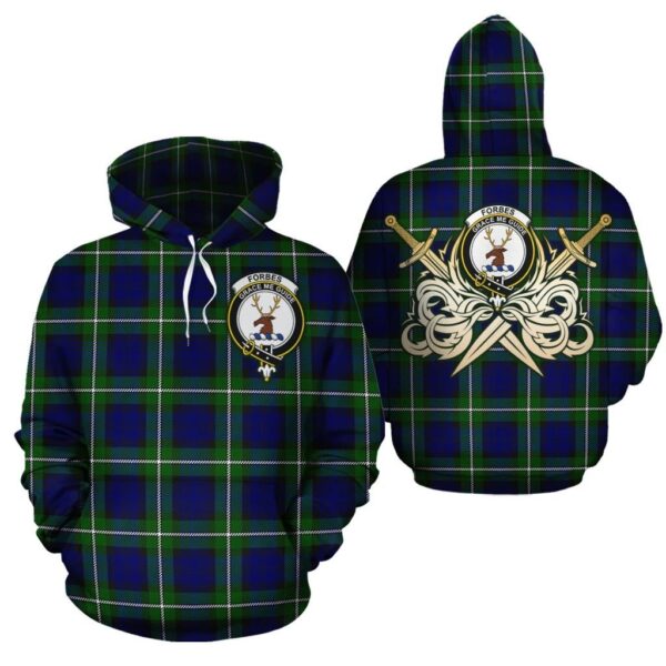 Forbes Modern Clan Hoodie, Scottish Tartan Forbes Modern Clans Hoodie Gold Thistle Style