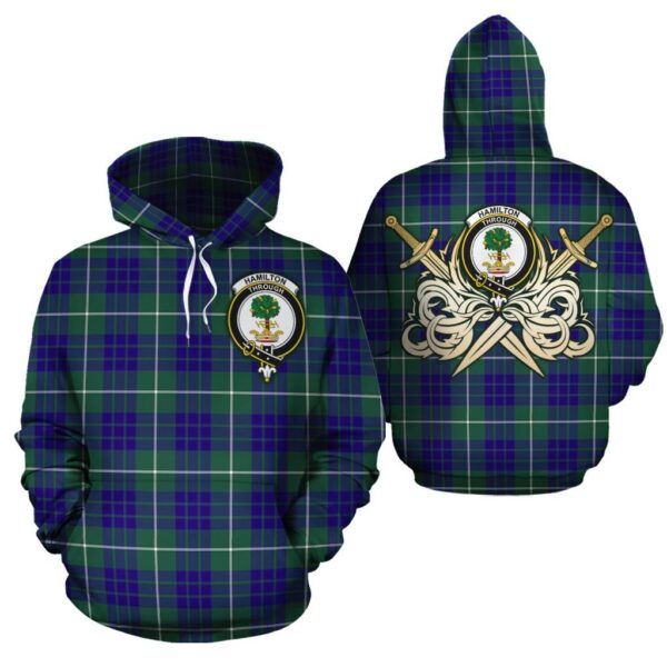 Hamilton Hunting Modern Clan Hoodie, Scottish Tartan Hamilton Hunting Modern Clans Hoodie Gold Thistle Style