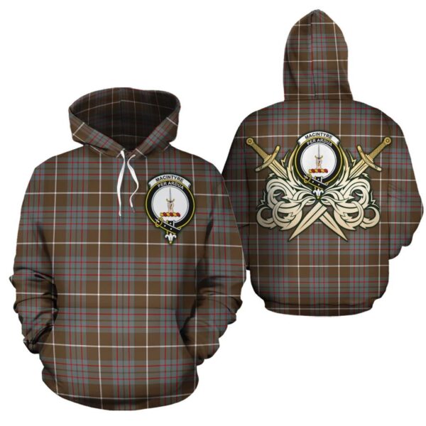 MacIntyre Hunting Weathered Clan Hoodie, Scottish Tartan MacIntyre Hunting Weathered Clans Hoodie Gold Thistle Style