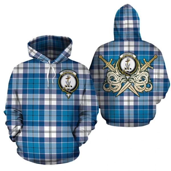 Roberton Clan Hoodie, Scottish Tartan Roberton Clans Hoodie Gold Thistle Style