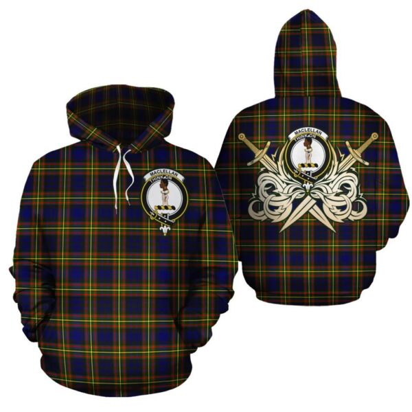 MacLellan Modern Clan Hoodie, Scottish Tartan MacLellan Modern Clans Hoodie Gold Thistle Style