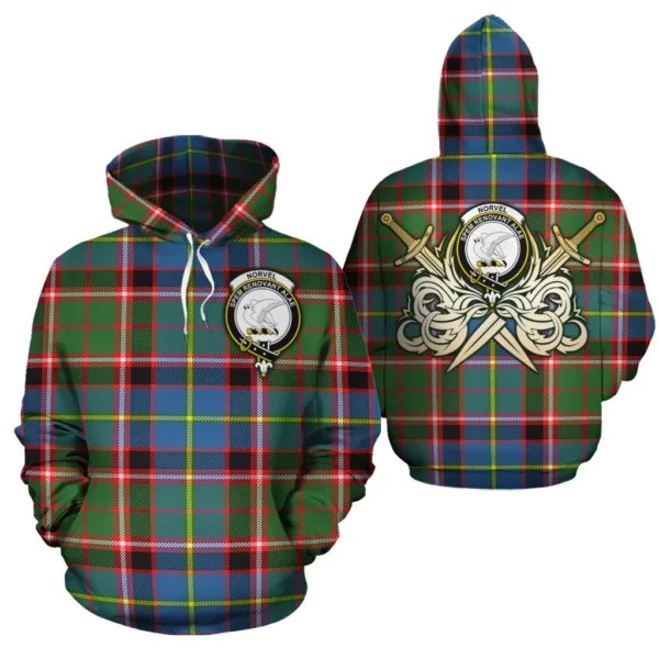 Norvel Clan Hoodie, Scottish Tartan Norvel Clans Hoodie Gold Thistle Style