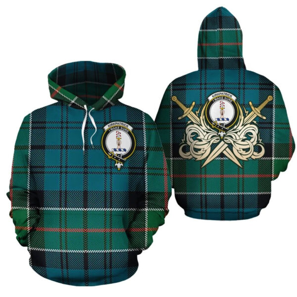 Kirkpatrick Clan Hoodie, Scottish Tartan Kirkpatrick Clans Hoodie Gold Thistle Style