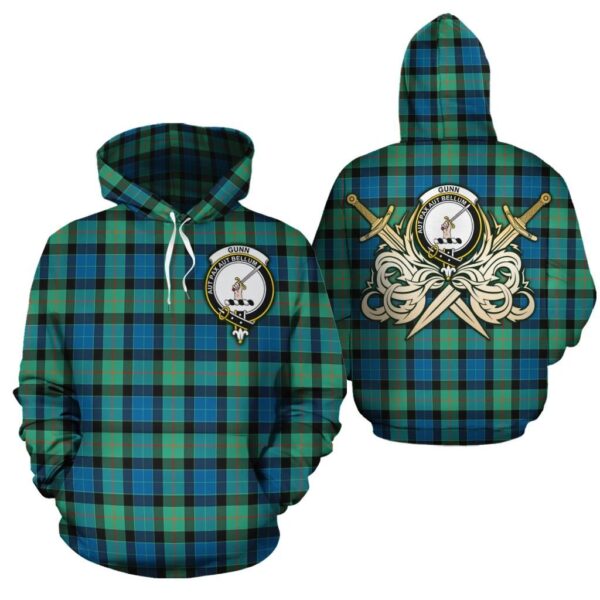 Gunn Ancient Clan Hoodie, Scottish Tartan Gunn Ancient Clans Hoodie Gold Thistle Style