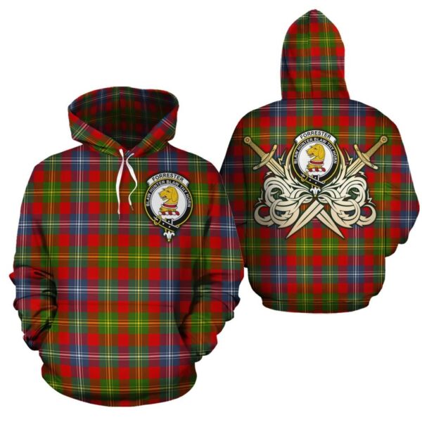 Forrester Clan Hoodie, Scottish Tartan Forrester Clans Hoodie Gold Thistle Style