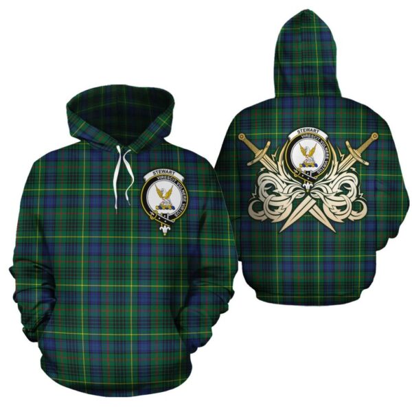 Stewart Hunting Modern Clan Hoodie, Scottish Tartan Stewart Hunting Modern Clans Hoodie Gold Thistle Style