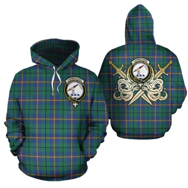 Carmichael Ancient Clan Hoodie, Scottish Tartan Carmichael Ancient Clans Hoodie Gold Thistle Style