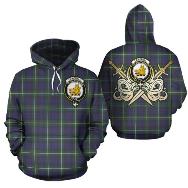 Campbell Argyll Modern Clan Hoodie, Scottish Tartan Campbell Argyll Modern Clans Hoodie Gold Thistle Style